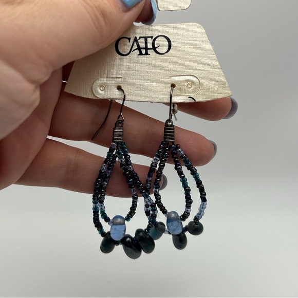 Cato NWT Blue Seed Beaded Teardrop Dangle Earrings with Silver Tone Hook - Picture 5 of 5
